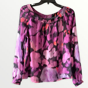 VELVET BRAND PURPLE FLORAL ABSTRACT TOP SZ S
